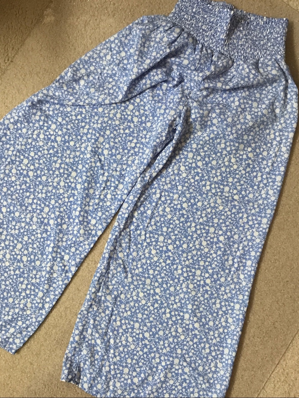 Sienna Sky Blue Floral Smocked-Waist Wide Leg Pants